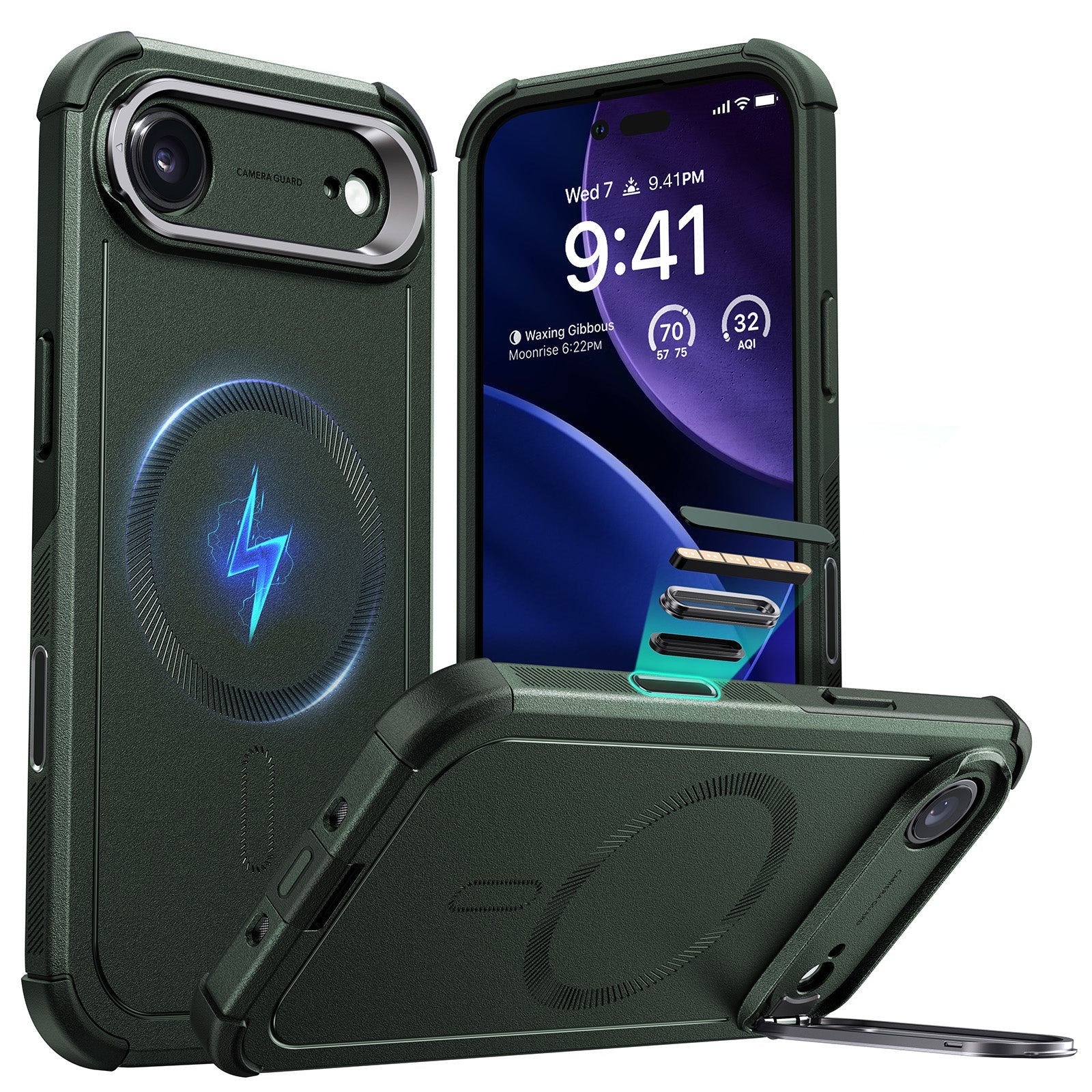 iPhone 17 Air Cyber Tough Magsafe Case with Stand and Camera Control Green 