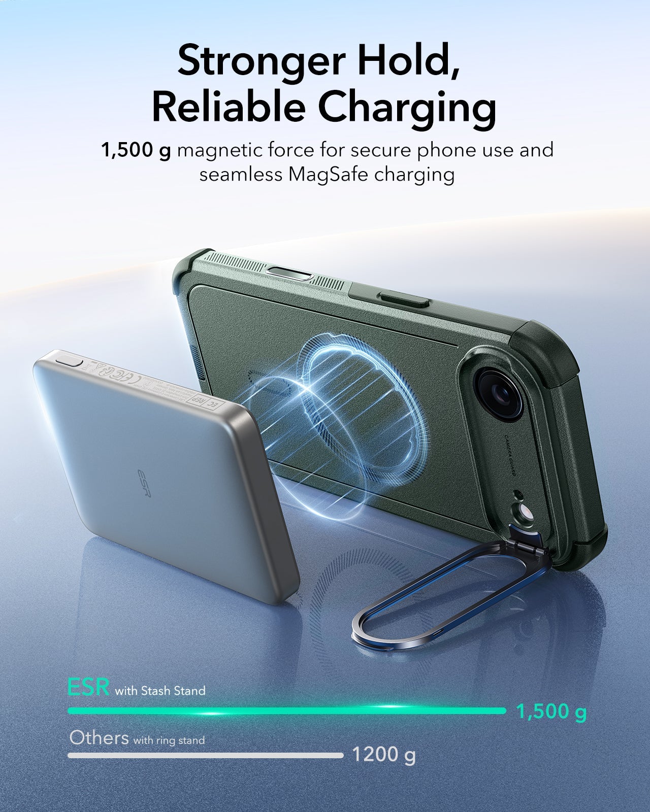 ESR iPhone 17 Air Cyber Tough Magsafe Case with Stand and Camera Control Green Magsafe Charging