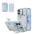 Blue Floral iPone 17 Magsafe Case with Stand pair Slim MagSafe Wallet