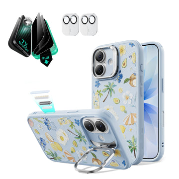 Blue Floral iPone 17 Magsafe Case with Stand pair Armorite Tempered Glass Privacy Screen Protector
