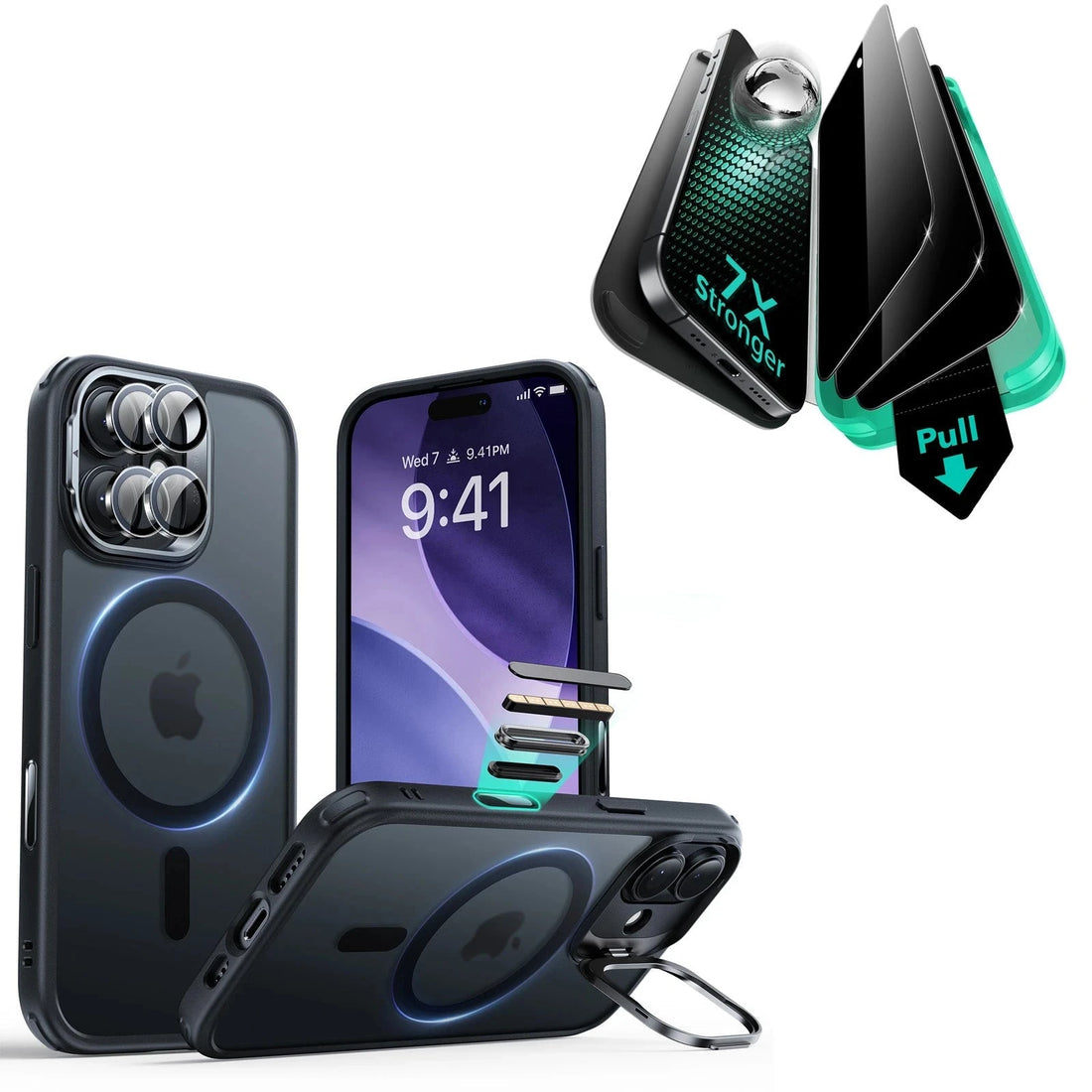 iPhone 17 Bundle Classic Hybrid Magnetic Case (Camera Control, Stash Stand) and Armorite Privacy Screen Protector - Clear Black ESR ESR