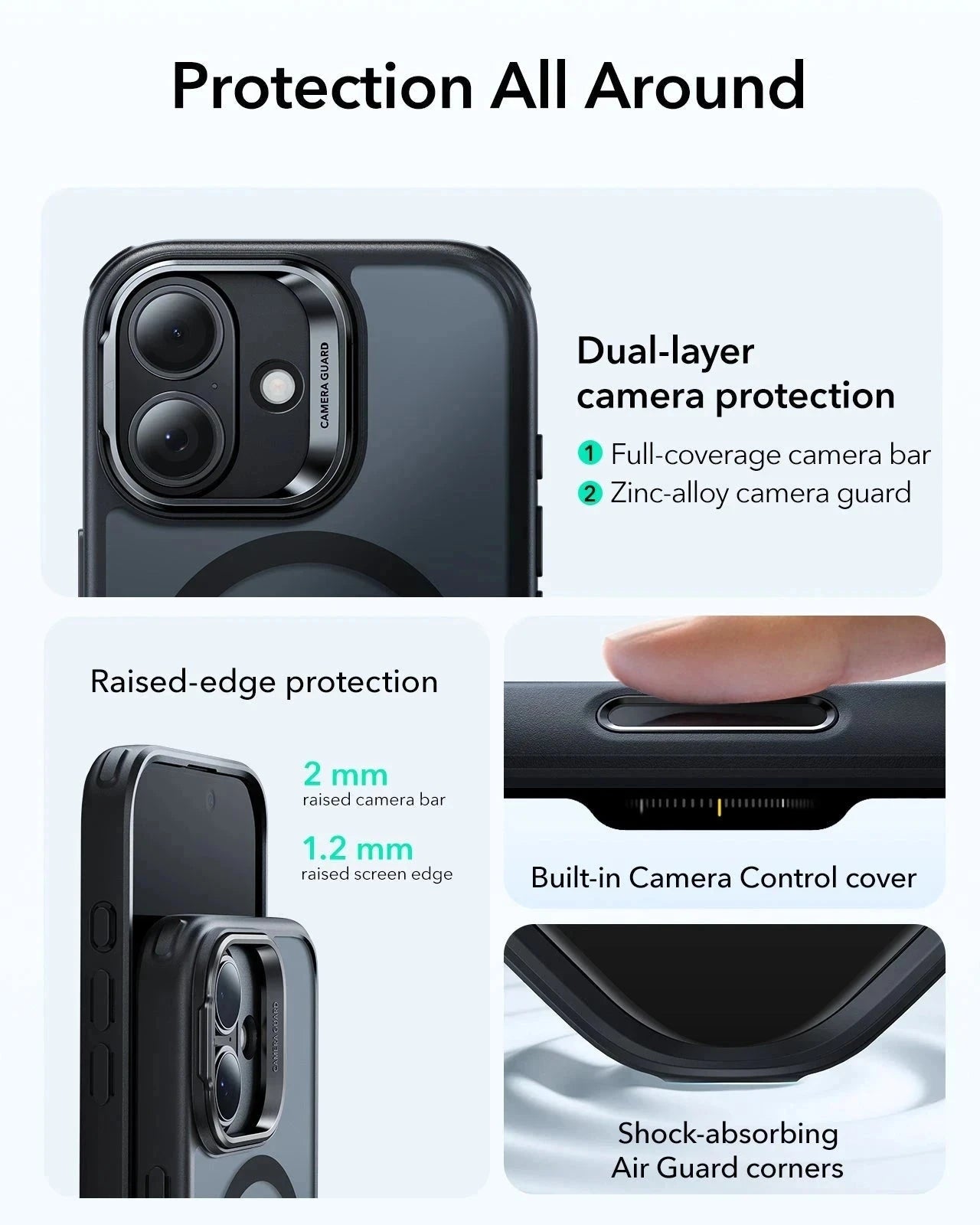 ESR iPhone 17 Magsafe Case with Stand Camera Control Frosted Black Raised Edge Protection