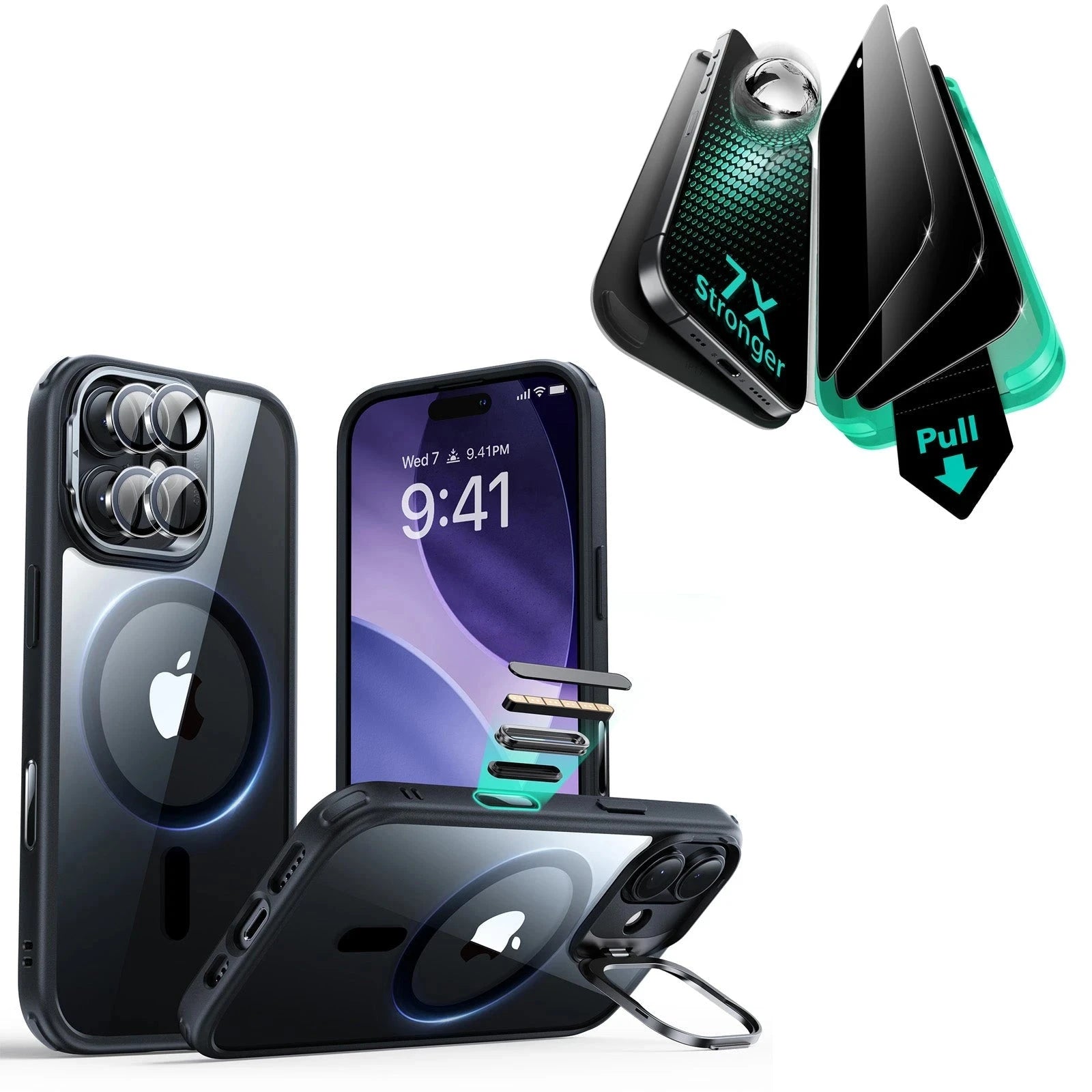 iPhone 17 Bundle Classic Hybrid Magnetic Case (Camera Control, Stash Stand) and Armorite Privacy Screen Protector - Clear Black ESR ESR