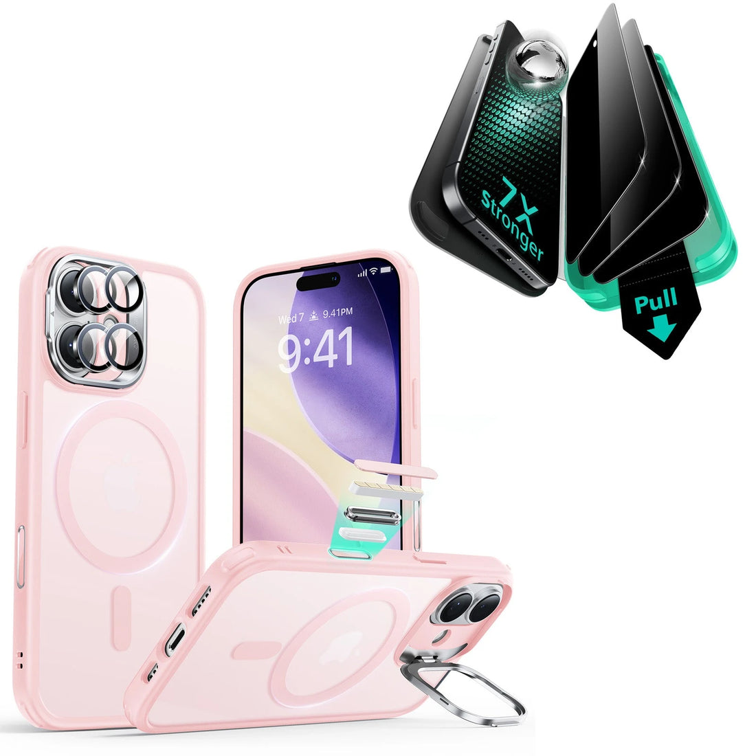 iPhone 17 Bundle Classic Hybrid Magnetic Case (Camera Control, Stash Stand) and Armorite Privacy Screen Protector - Frosted Bubblegum Pink ESR ESR