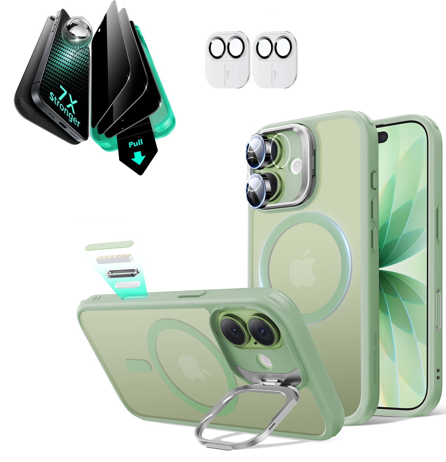 iPhone 17 Classic Hybrid Magsafe Case with Stand & Armorite Privacy Screen Protector Bundle Frosted Light Green