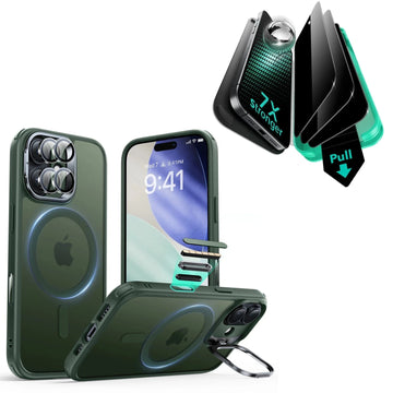 iPhone 17 Bundle Classic Hybrid Magnetic Case (Camera Control, Stash Stand) and Armorite Privacy Screen Protector - Frosted Green ESR ESR