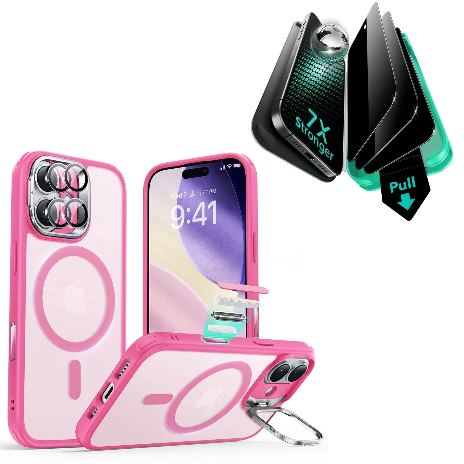iPhone 17 Bundle Classic Hybrid Magnetic Case (Camera Control, Stash Stand) and Armorite Privacy Screen Protector - Frosted Bubblegum Pink ESR ESR