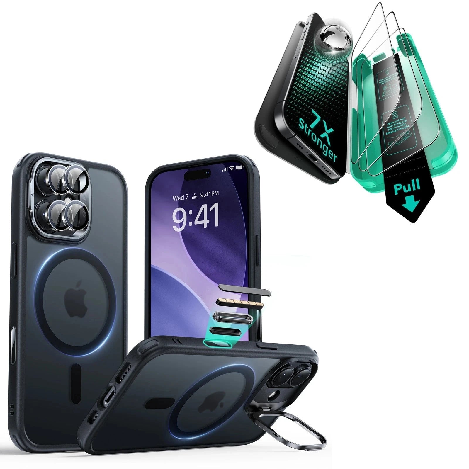 iPhone 17 Bundle Classic Hybrid Magnetic Case (Camera Control, Stash Stand) and Armorite Screen Protector - Frosted Black ESR ESR