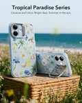 ESR Blue Floral iPhone 17 Magsafe Case with Stand Tropical Paradise Series