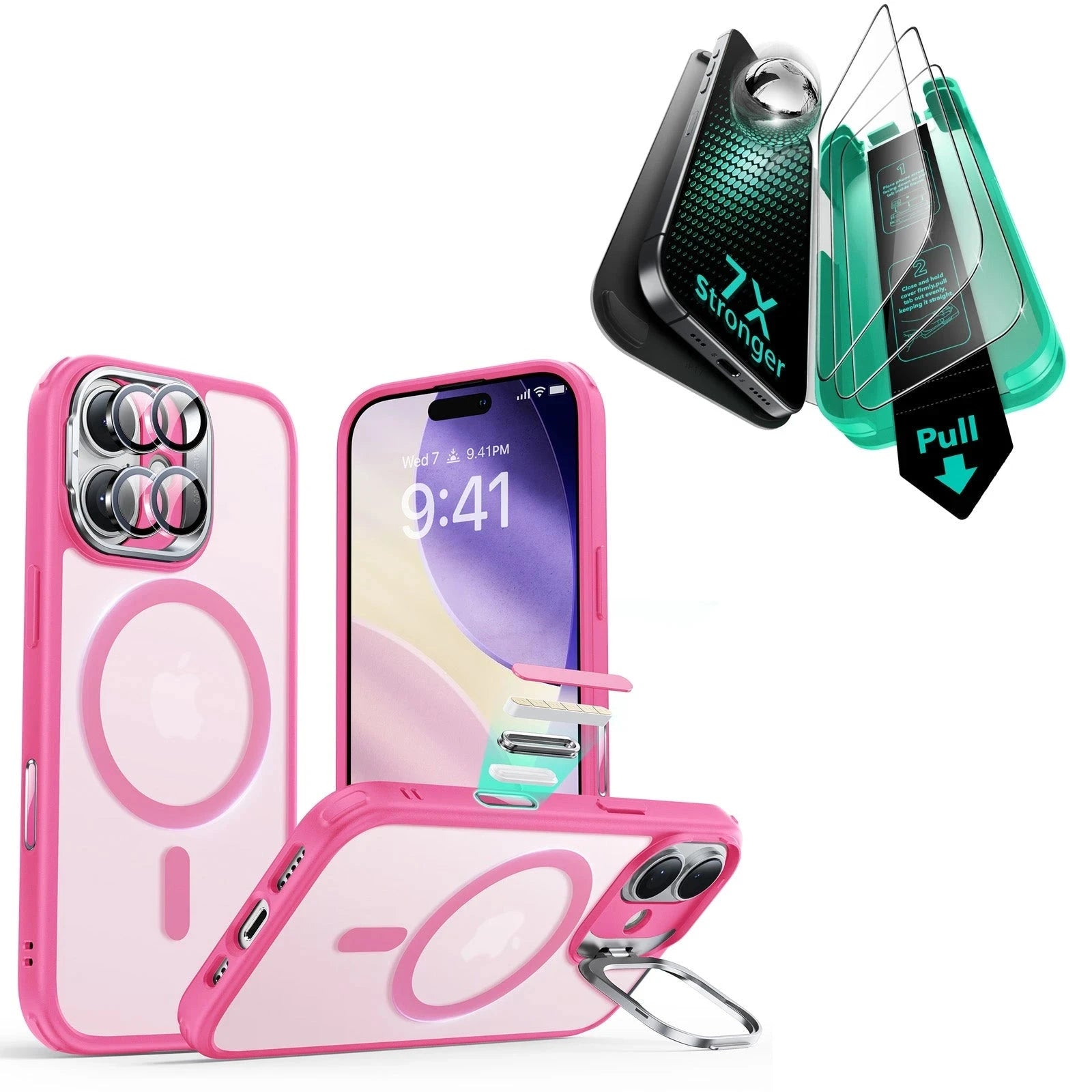 iPhone 17 Bundle Classic Hybrid Magnetic Case (Camera Control, Stash Stand) and Armorite Screen Protector - Frosted Pink ESR ESR