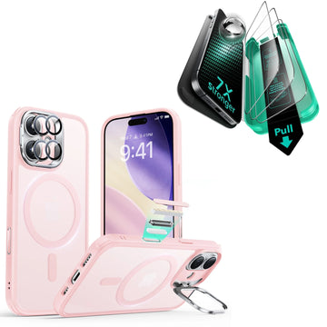 iPhone 17 Bundle Classic Hybrid Magnetic Case (Camera Control, Stash Stand) and Armorite Screen Protector - Frosted Bubblegum Pink ESR ESR