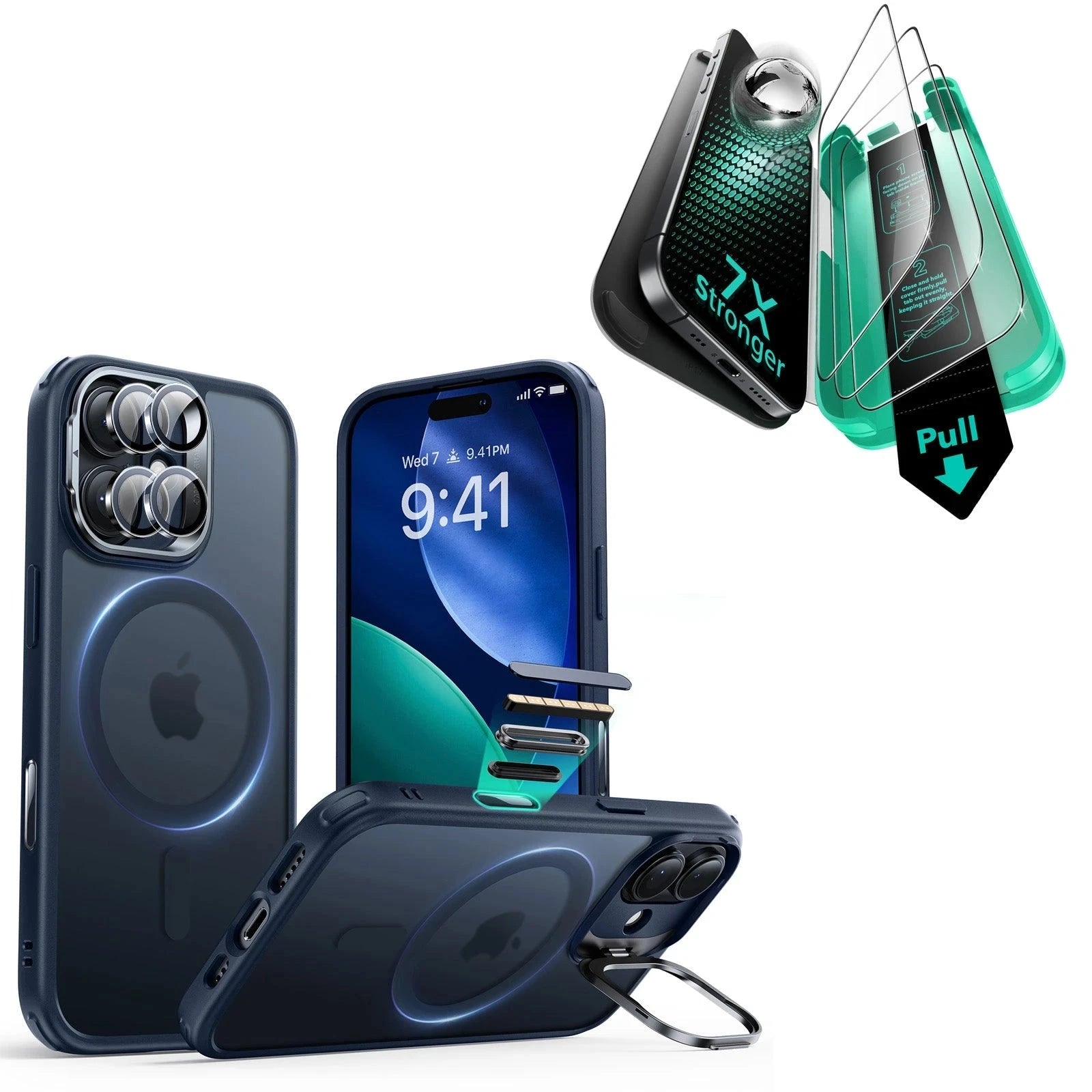 iPhone 17 Bundle Classic Hybrid Magnetic Case (Camera Control, Stash Stand) and Armorite Screen Protector - Frosted Blue ESR ESR