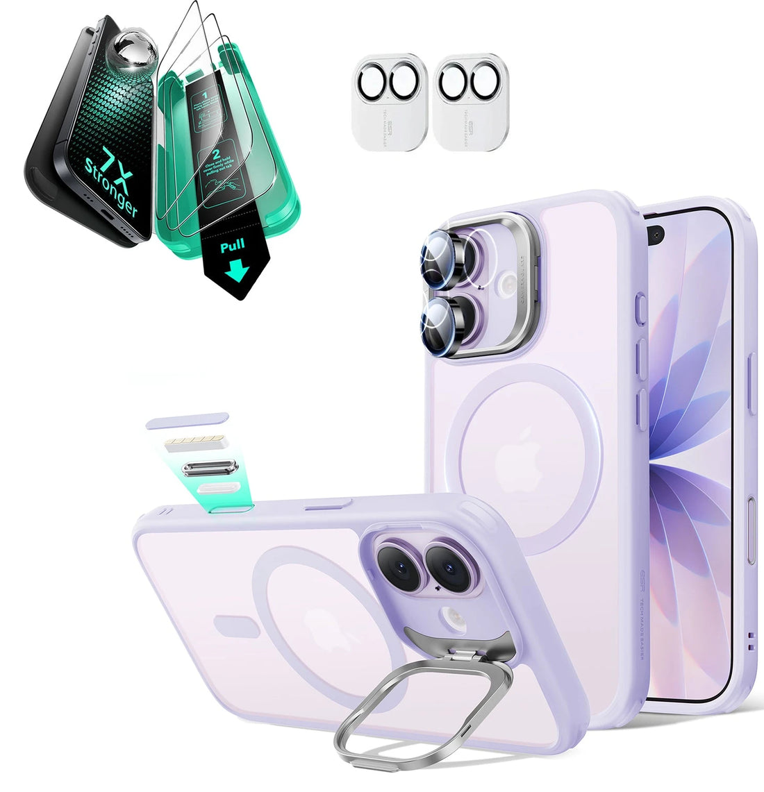 iPhone 17 Classic Hybrid Magsafe Case with Stand & Armorite Screen Protector Bundle Frosted Light Purple