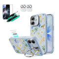Blue Floral iPone 17 Magsafe Case with Stand pair Armorite Tempered Glass Screen Protector