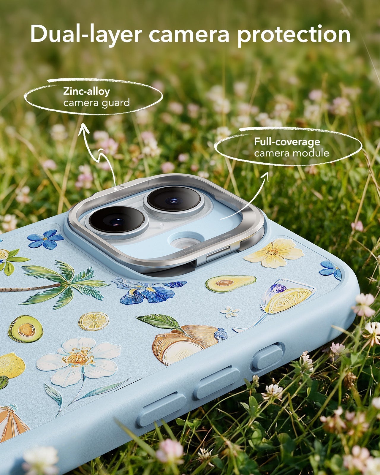 ESR Blue Floral iPhone 17 Magsafe Case with Stand Dual-layer camera protection