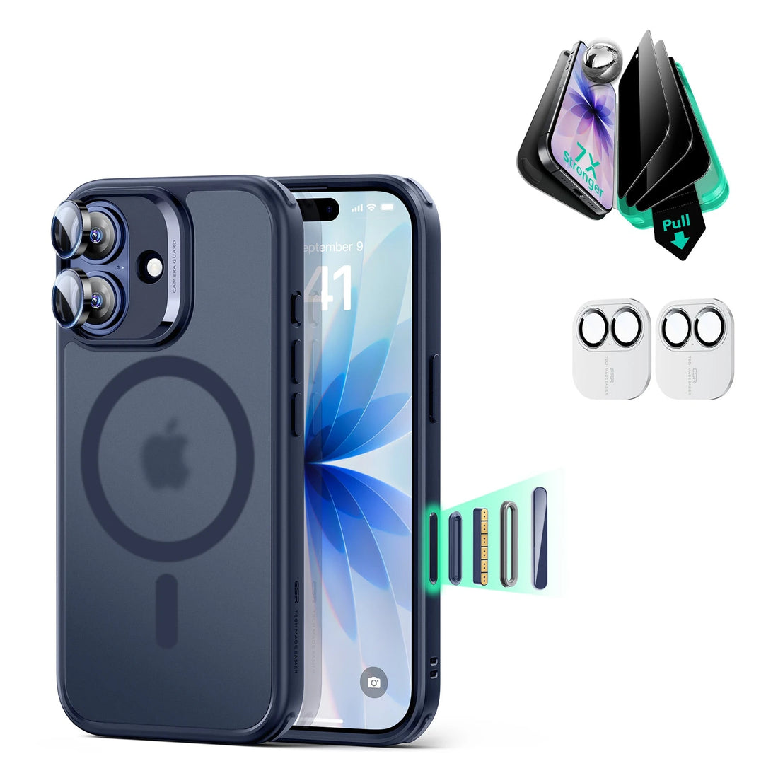 iPhone 17 Classic Hybrid Magsafe Case with Privacy Screen Protector Bundle Frosted Blue