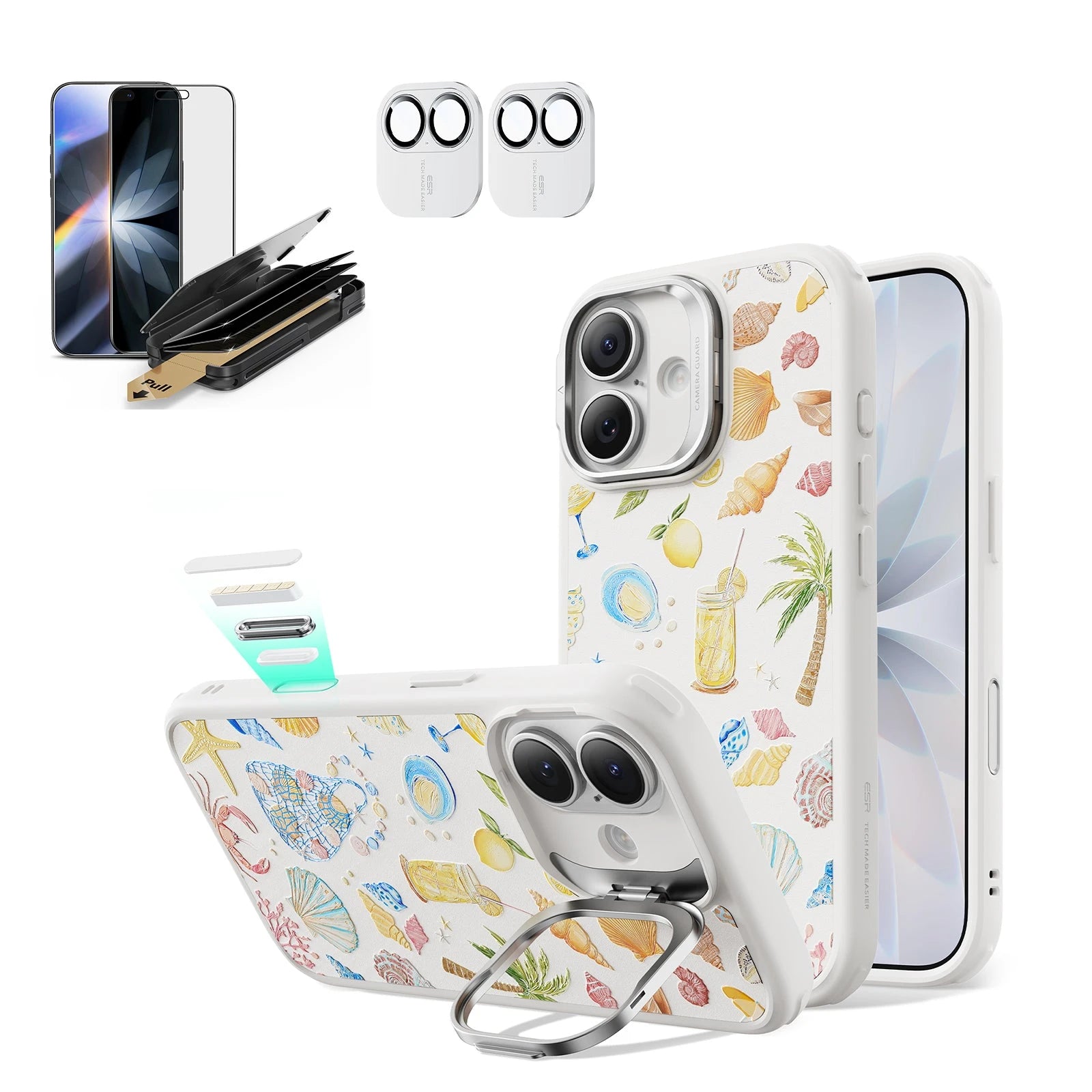 Withe Shell iPhone 17 Magsafe Case with Stand pair  Corning Glass Privacy Screen Protector