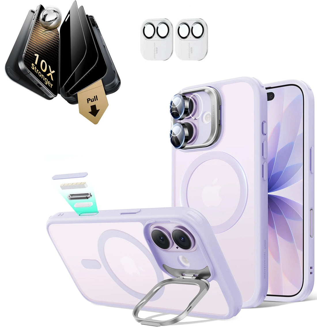 iPhone 17 Classic Hybrid Magsafe Case with Stand & Corning Glass Privacy Screen Protector Bundle Frosted Light Purple
