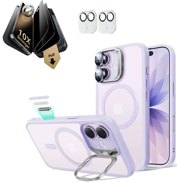 iPhone 17 Classic Hybrid Magsafe Case with Stand & Corning Glass Privacy Screen Protector Bundle Frosted Light Purple
