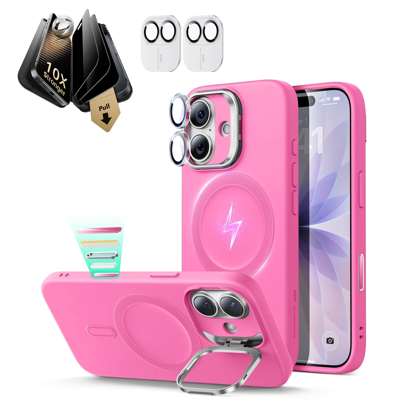 iPhone 17 Pro Max Cloud Soft  Magsafe Case with Corning Glass Screen Protector PInk