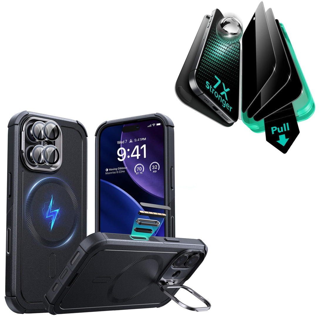 iPhone 17 Bundle Cyber Tough Magnetic Case (Camera Control, Stash Stand) and Armorite Privacy Screen Protector - Black ESR ESR