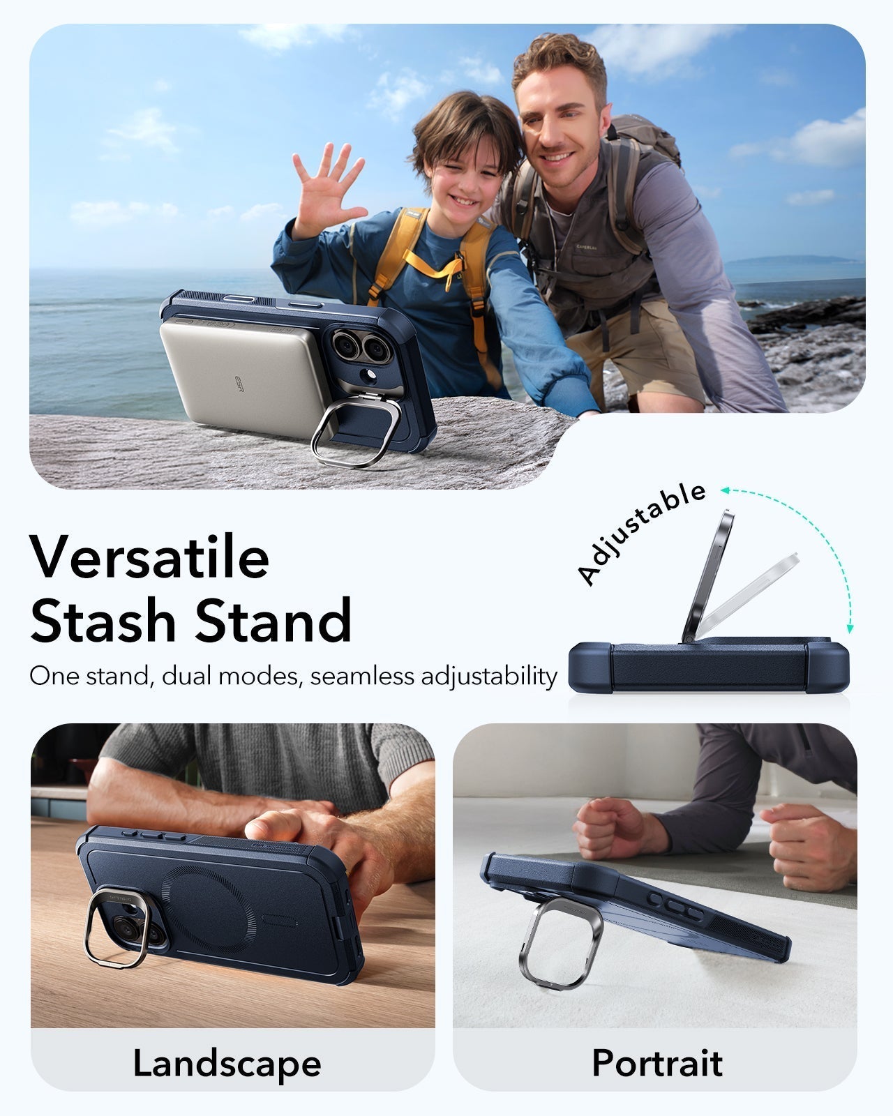 ESR iPhone 17 Cyber Tough Magsafe Case Camera Control Blue Versatile Stash Stand