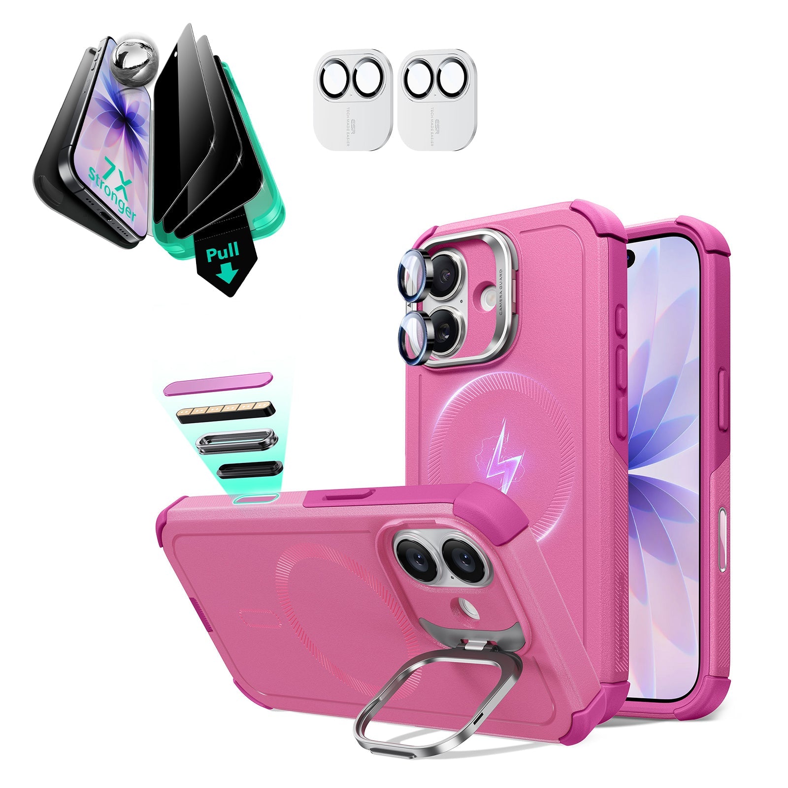 Pink Rugged iPhone 17 Privacy Imfomation Phone Protection Bundle|ESR