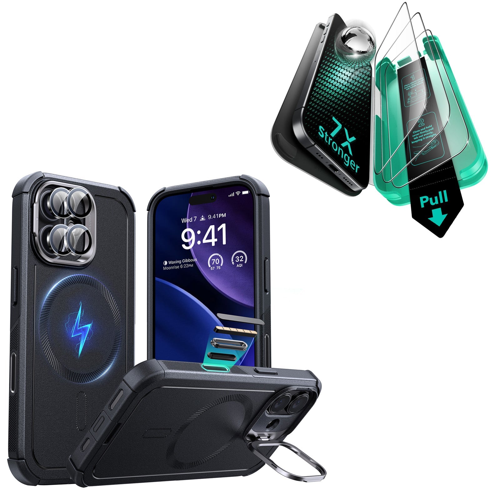 iPhone 17 Bundle Cyber Tough Magnetic Case (Camera Control, Stash Stand) and Armorite Screen Protector - Black ESR ESR