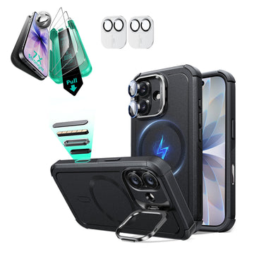 iPhone 17 Cyber Tough Magsafe Case with Stand and Armorite Screen Protector Black
