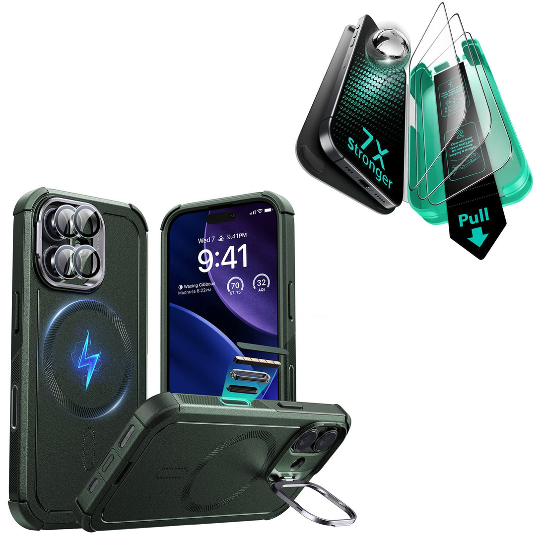 iPhone 17 Bundle Cyber Tough Magnetic Case (Camera Control, Stash Stand) and Armorite Screen Protector - Olive Green ESR ESR