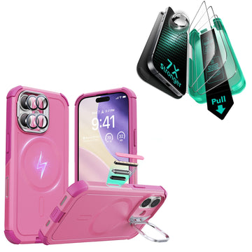 iPhone 17 Bundle Cyber Tough Magnetic Case (Camera Control, Stash Stand) and Armorite Screen Protector - Rosy Pink ESR ESR