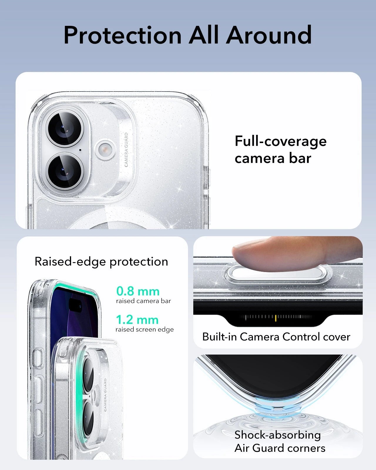 ESR iPhone 17 Magsafe Case with Camera Control Clear Shimmer Raised Edge Protection