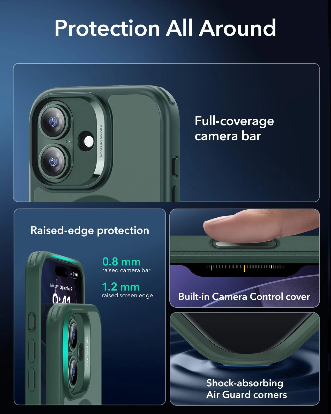 ESR iPhone 17 Magsafe Case with Camera Control Frosted Green Raised Edge Protection