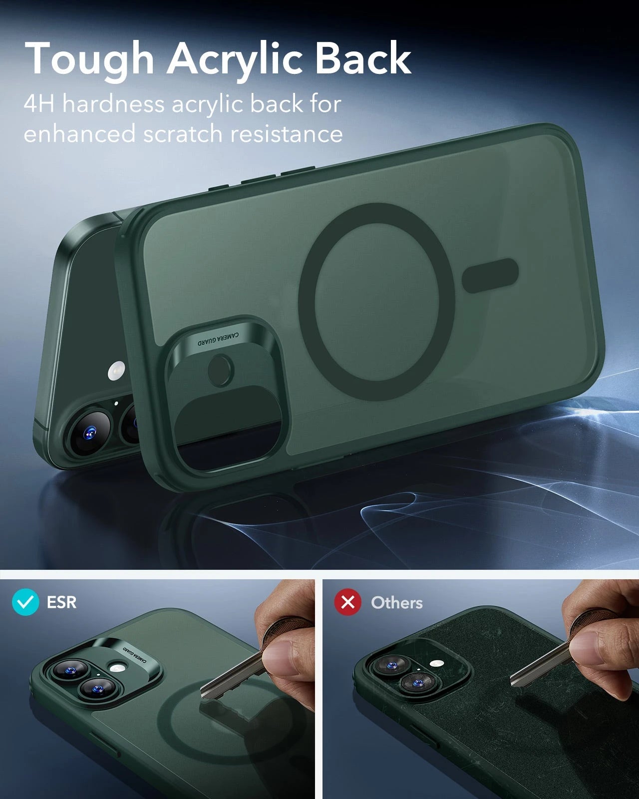 ESR iPhone 17 Magsafe Case with Camera Control Frosted Green Tough Acrylic Back