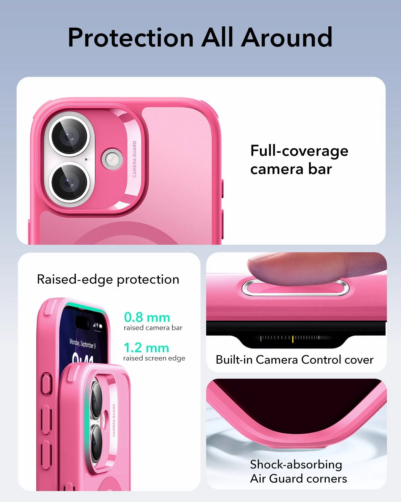 ESR iPhone 17 Magsafe Case with Camera Control Frosted Pink Raised Edge Protection