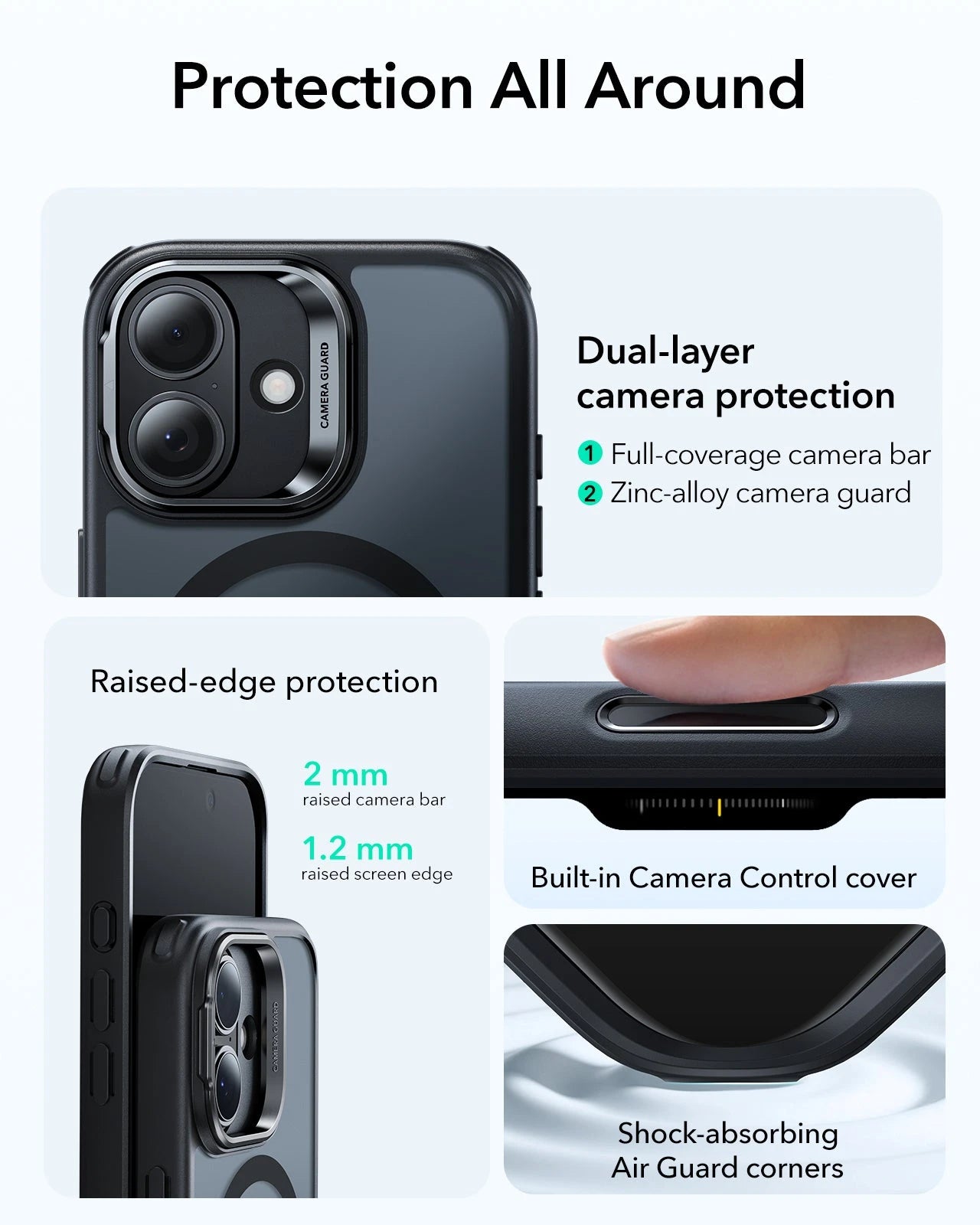 ESR iPhone 17 Magsafe Case with Stand Camera Control Frosted Black Raised Edge Protection