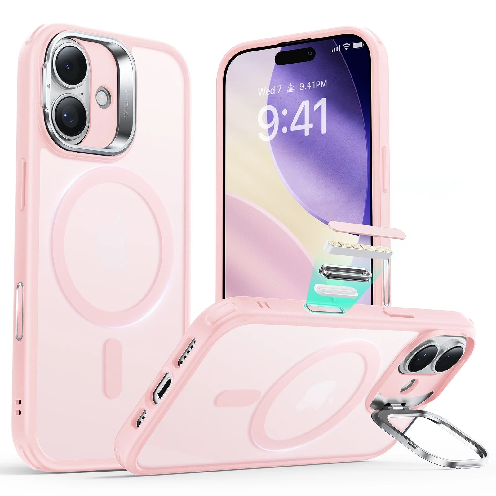 iPhone 17 Magsafe Case with Stand Camera Control Frosted Bubblegum Pink