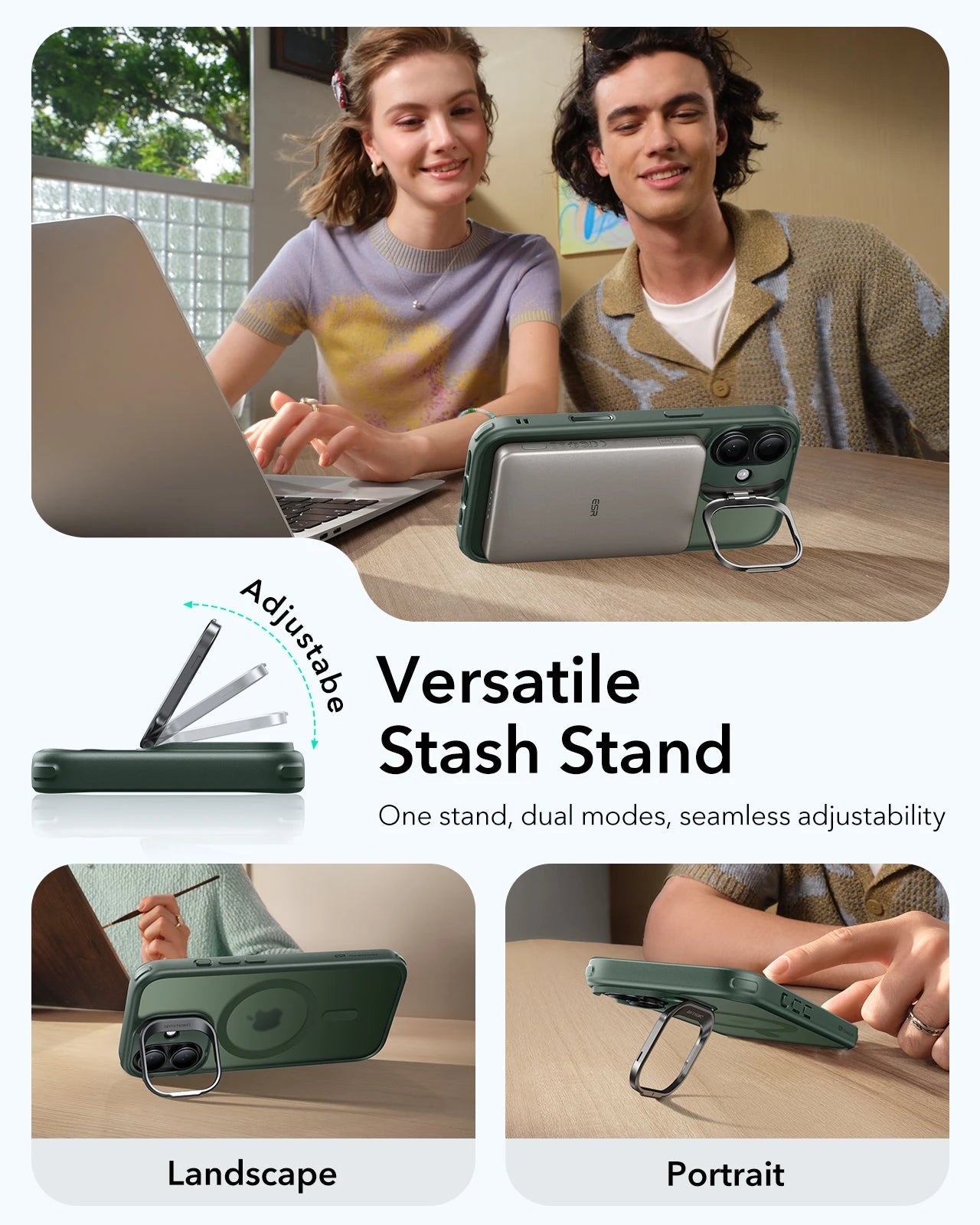 ESR iPhone 17 Magsafe Case with Stand Camera Control Frosted Green Versatile Stash Stand