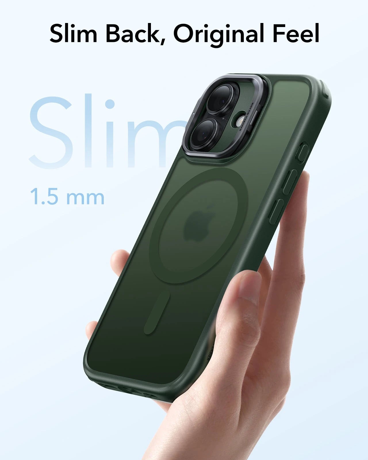 ESR iPhone 17 Magsafe Case with Stand Camera Control Frosted Green Slim Back