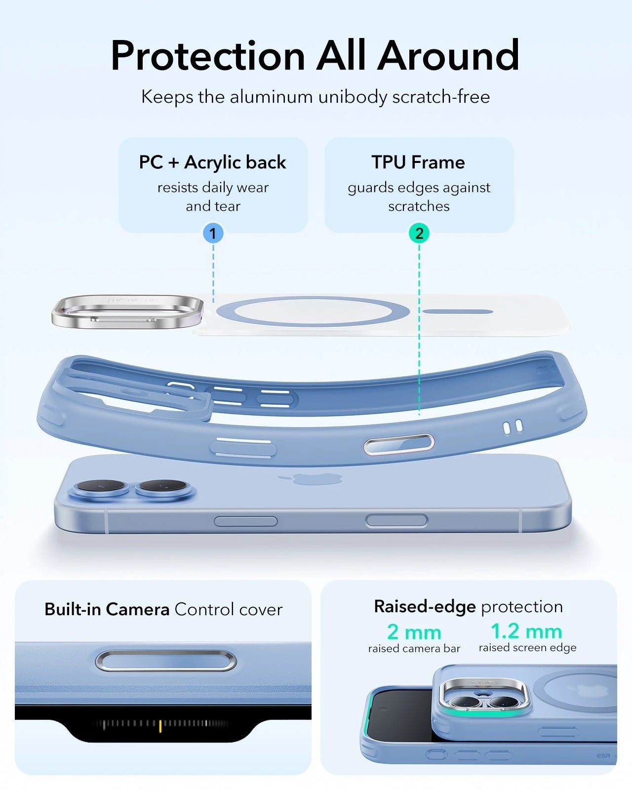 iPhone 17 Claiss Hybrid Magsafe Case with Stand Frosted Light Blue Protection All Around
