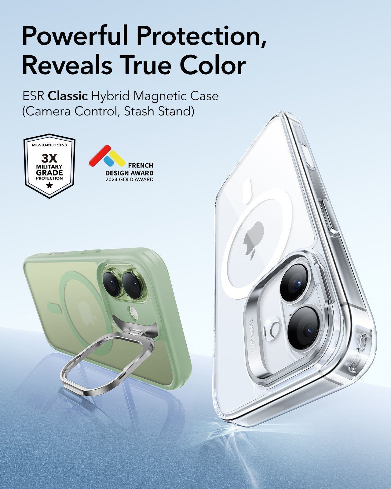 iPhone 17 Claiss Hybrid Magsafe Case with Stand Frosted Light Green Powerful Protection Reveals True Color