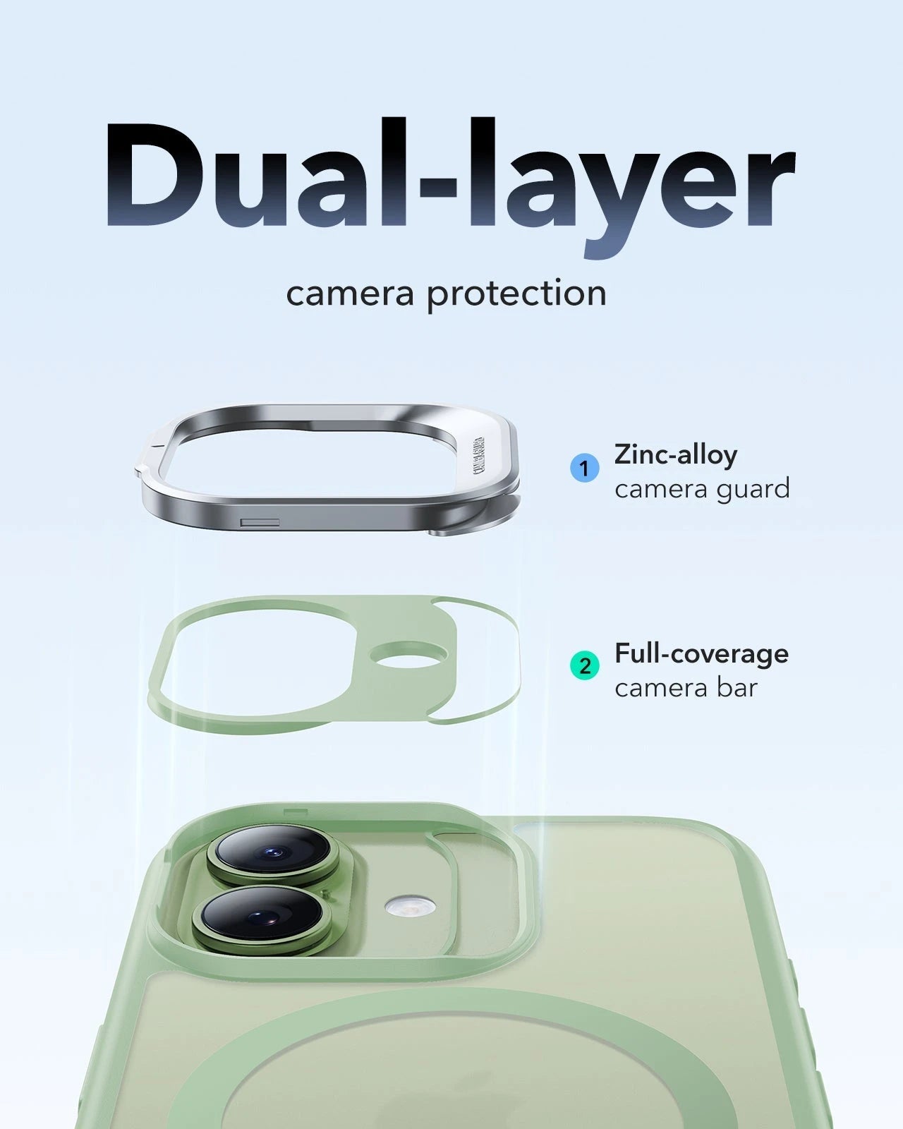 iPhone 17 Claiss Hybrid Magsafe Case with Stand Frosted Light Green  Dual-layer camera protection