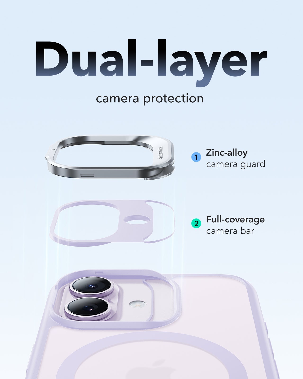 iPhone 17 Claiss Hybrid Magsafe Case with Stand Frosted Light Purple Dual-layer camera protection