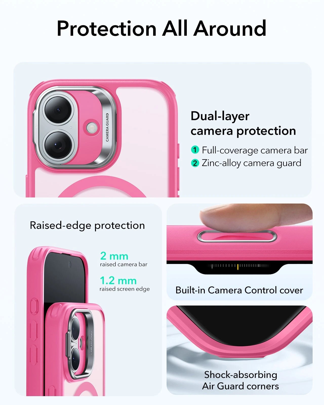 ESR iPhone 17 Magsafe Case with Stand Camera Control Frosted Pink Raised Edge Protection