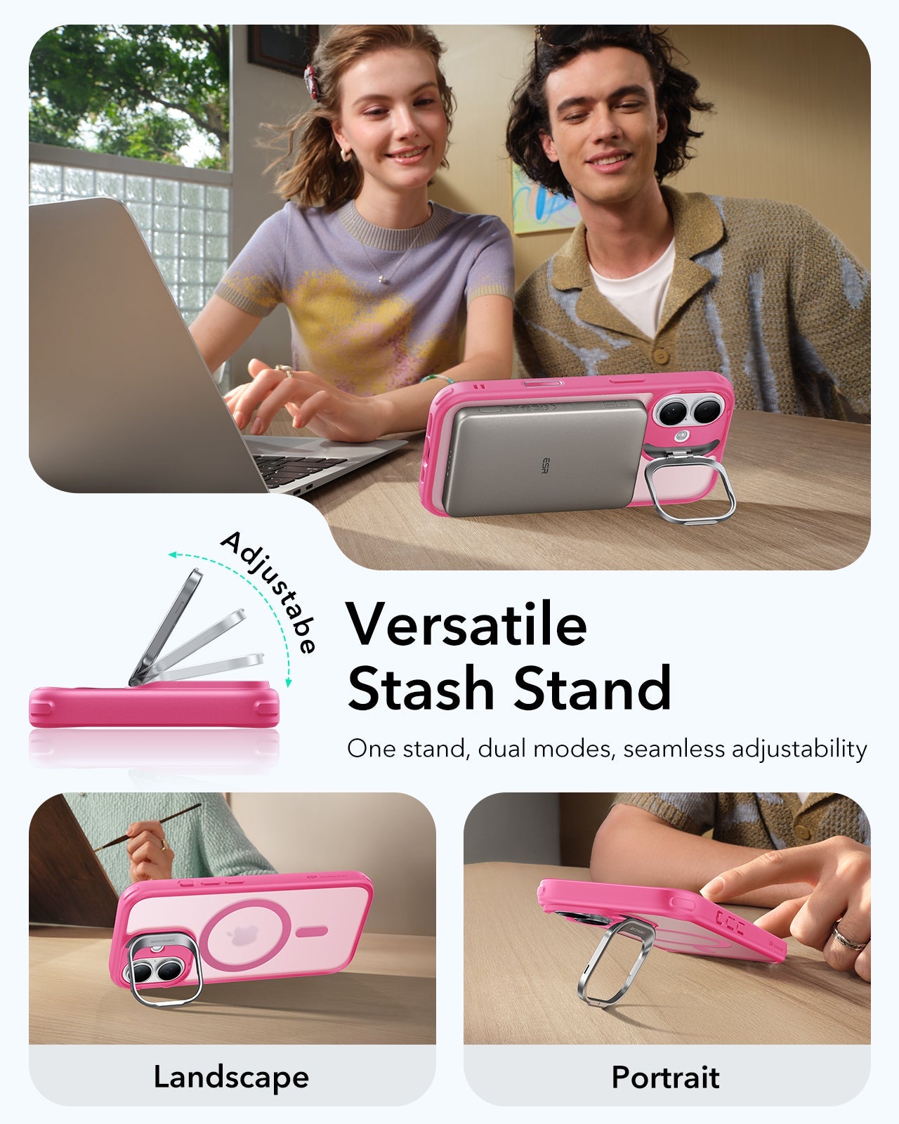 ESR iPhone 17 Magsafe Case with Stand Camera Control Frosted Pink Versatile Stash Stand