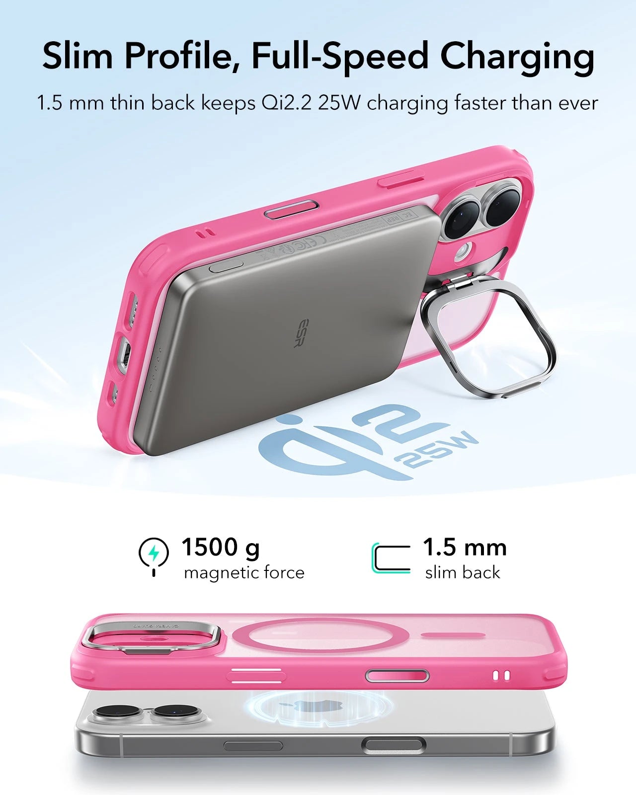 ESR iPhone 17 Magsafe Case with Stand Camera Control Frosted Pink Wireless charging