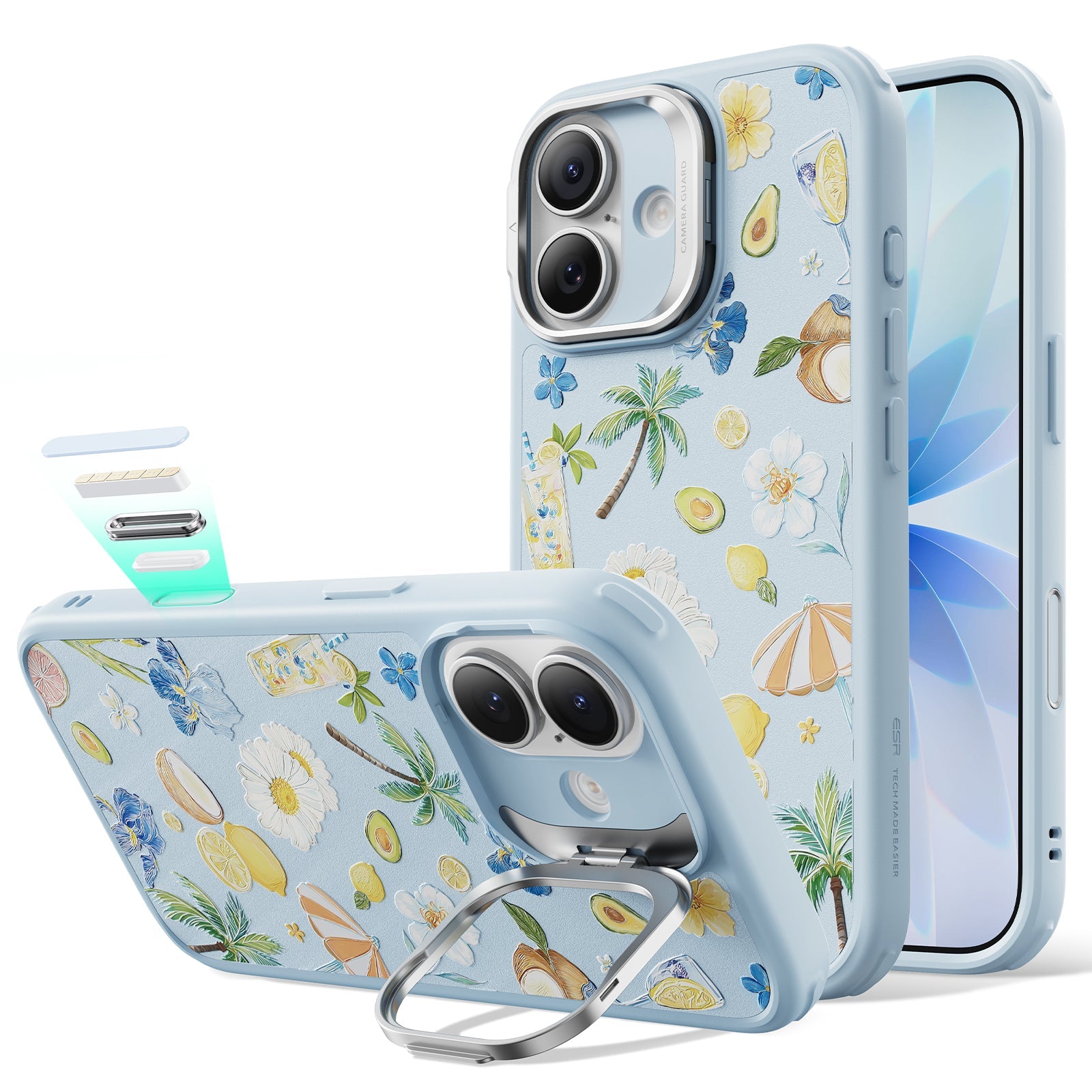Blue Floral iPhone 17 Magsafe Case with Stand