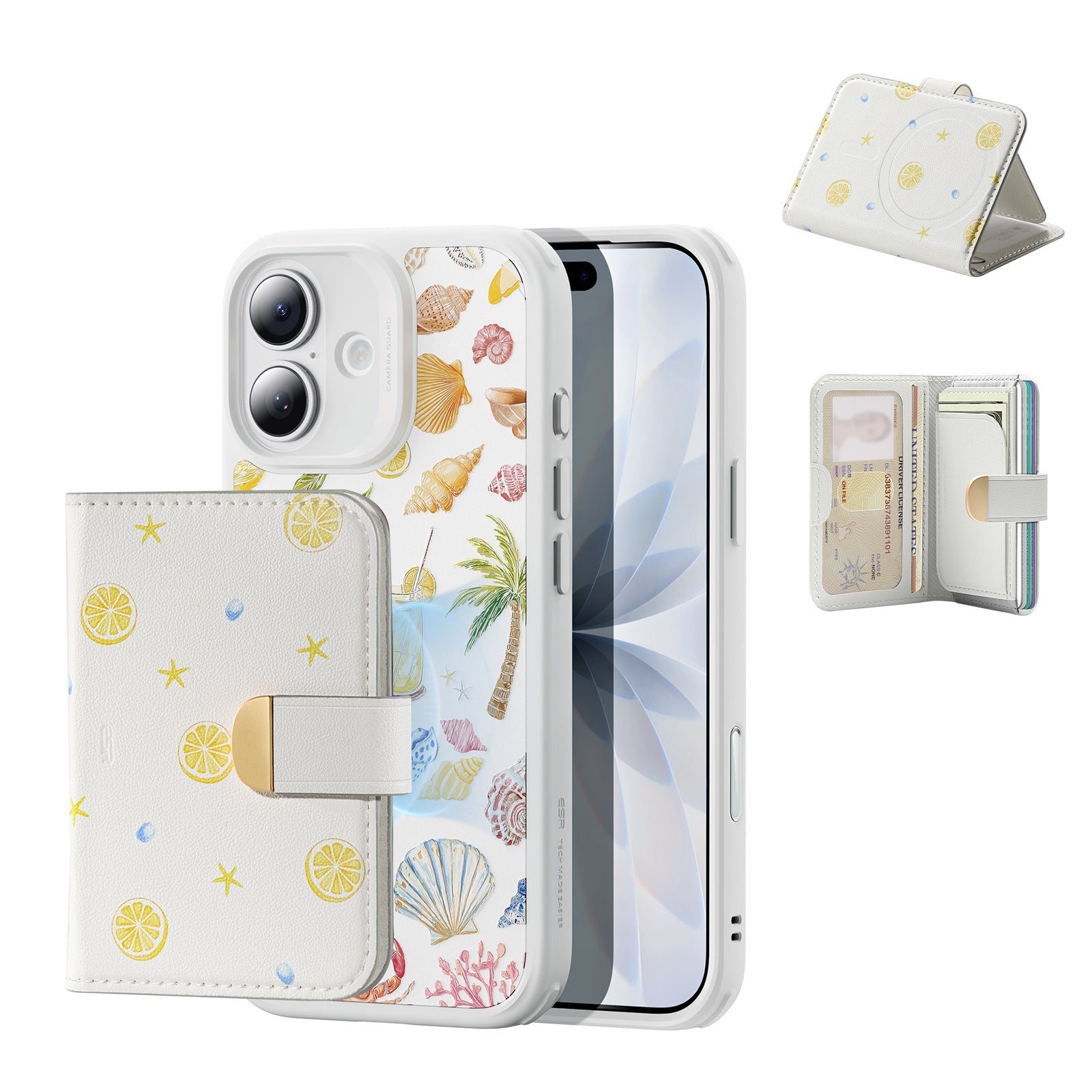 Withe Shell iPhone 17 Pro Magsafe Case with Aura Clutch MagSafe Wallet