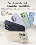 iPhone 17 Cloud Soft Silicone Magsfae Case with Stand Light Tan Comfortable Hold Powerful Protection