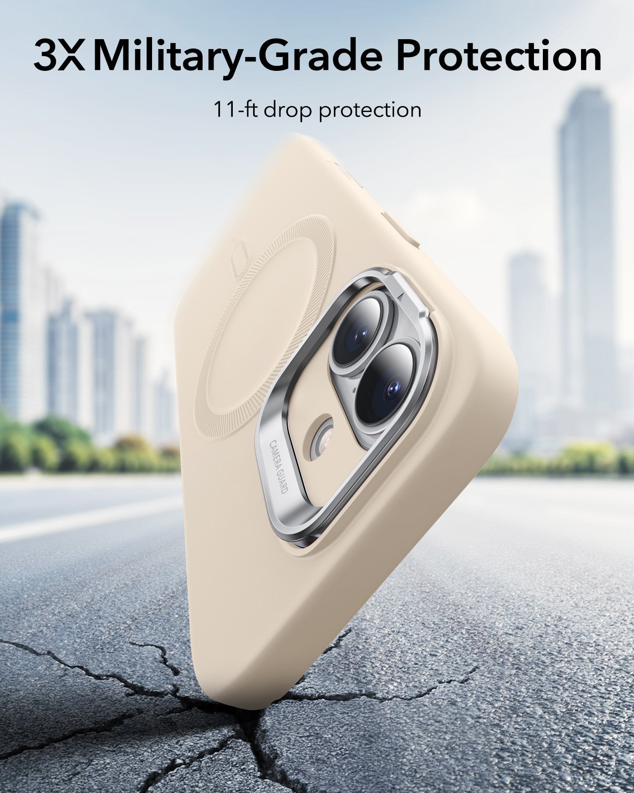 ESR iPhone 17 Cloud Soft Silicone Magsfae Case with Stand Light Tan 3X Military Grade Protection